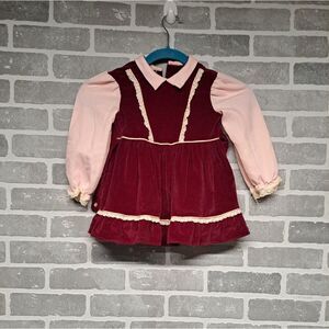 Vintage Girls Velvet Red and Classic Neck 70s Holiday Victorian‎ Dress Size 4T